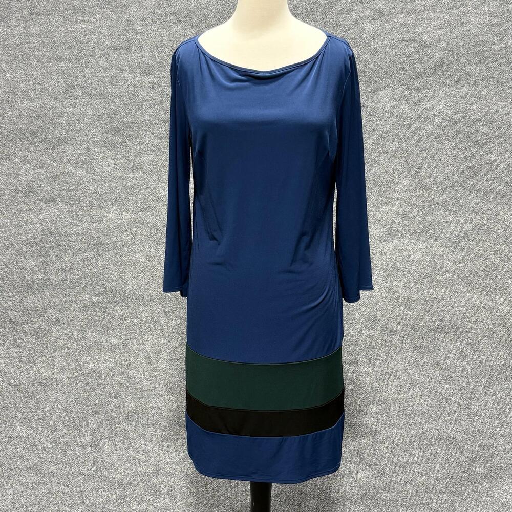 Laundry By Design Dress Womens M Blue Colorblock Bell Sleeve Shift Knee Length